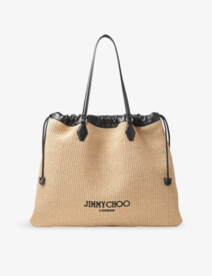 Jimmy Choo Womens Natural/black/gold Drawstring Raffia And Leather Large Tote Bag