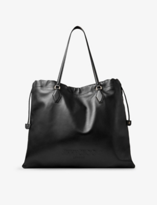 JIMMY CHOO: Drawstring Embossed-Logo Nappa Leather Tote Bag