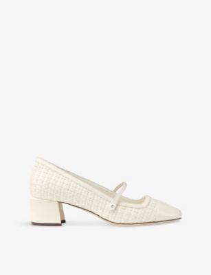 Shop Jimmy Choo Womens Elisa 45 Patent Leather And Raffia Pumps Latte/latte Eur 41 / 8 Uk