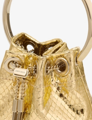 Jimmy Choo Micro Bon Bon Metallic Lizard Leather Bucket Bag