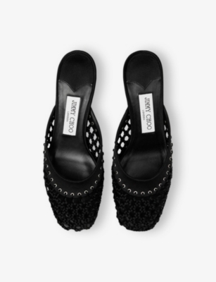 Jimmy Choo Pixie 50 Woven Satin Mules In Black