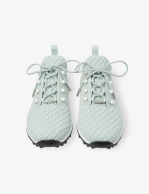 Jimmy Choo Womens Veles Diamond-texture Knitted Low-top Trainers X Light Verde Eur 41 / 8 Uk