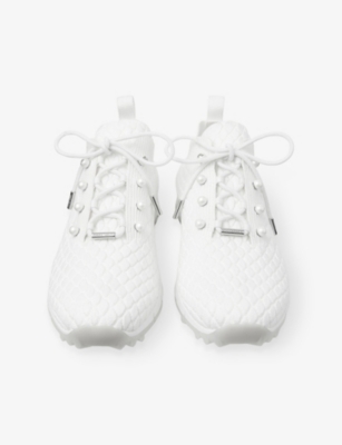 Jimmy Choo Veles Cotton Knit Pearly Stud Sneakers In White