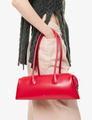 Osoi Womens Plum Red Boat Wide Leather Shoulder Bag