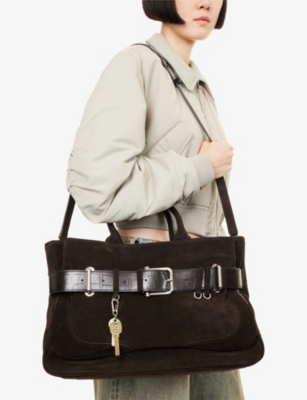 Osoi Womens Suede Mocha Combi Brocle Buckle Leather Tote Bag
