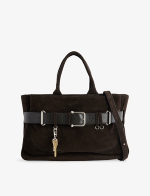 Osoi Womens Suede Mocha Combi Brocle Buckle Leather Tote Bag