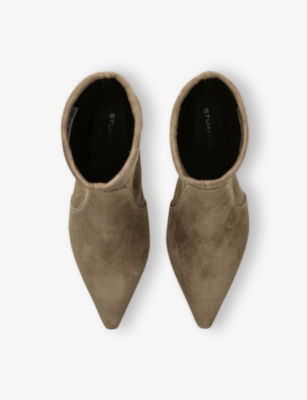 Stuart Weitzman Omens Naomi Suede Heeled Ankle Boots Taupe Comb Eur 39.5 / 6.5 Uk