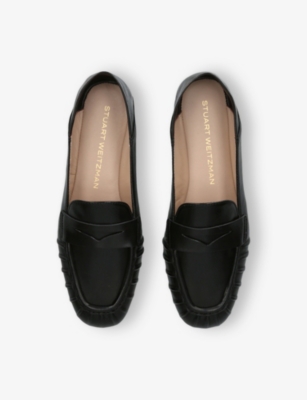 Stuart Weitzman Almond Toe Leather Loafer With Textured Detailing
