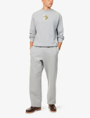 Shop New Era Mens Grey Crewneck Embroidered Cotton-blend Jumper