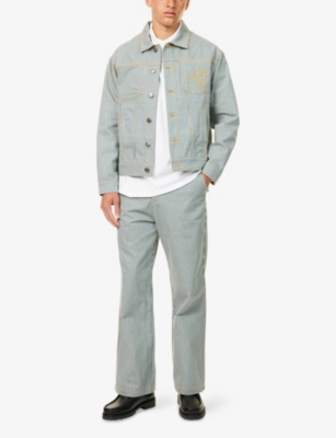 NEW ERA MENS MULTI BOXY-FIT STRIPED DENIM JACKET 