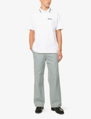 NEW ERA: Striped-Collar Embroidered-Logo Cotton-Pique Polo Shirt