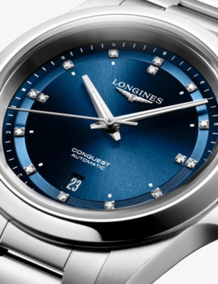 LONGINES: L3.320.4.97.6 Conquest 30mm Stainless-Steel And 0.037ct Diamond Automatic Watch