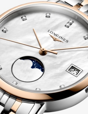 LONGINES: L4.330.5.87.7 Elegant Collection Moonphase 18ct Rose-Gold, Stainless-Steel And 0.040ct Diamond Quartz Watch