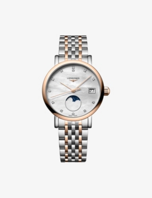 LONGINES: L4.330.5.87.7 Elegant Collection Moonphase 18ct Rose-Gold, Stainless-Steel And 0.040ct Diamond Quartz Watch