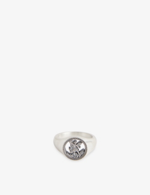 Serge Denimes Mens St Michael Engraved 925 Sterling-silver Ring In White