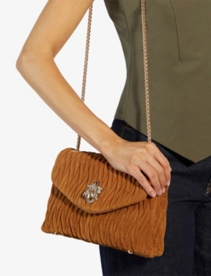 Dune Womens Tan Suede Darling Quilted Suede Cross-body Bag