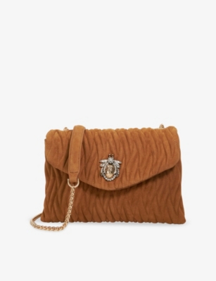 Dune Womens Tan Suede Darling Quilted Suede Cross-body Bag