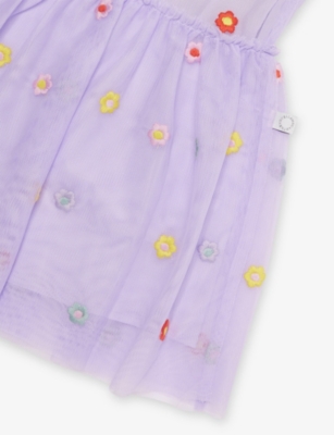 STELLA MCCARTNEY: Flower-Embroidery Short-Sleeves Woven Dress 9-36 Months