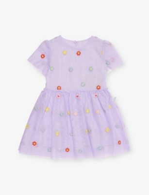 STELLA MCCARTNEY: Flower-Embroidery Short-Sleeves Woven Dress 9-36 Months