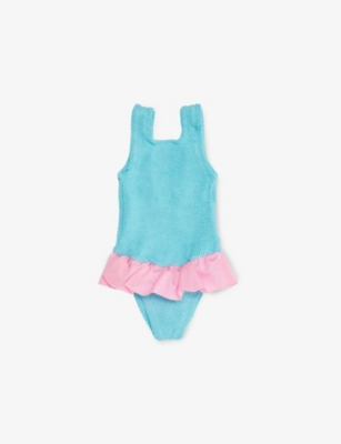 HUNZA G: Denise Ruffle-Trim Seersucker Swimsuit 3- 6 years