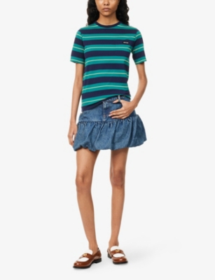 MIU MIU: Striped Short-Sleeves Cotton-Jersey T-Shirt