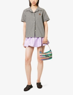 MIU MIU: Check Logo-Appliqué Short-Sleeve Cotton Shirt