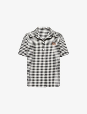 MIU MIU: Check Logo-Appliqué Short-Sleeve Cotton Shirt
