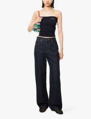 Miu Miu Womens Bleu Logo-intarsia Bandeau Wool Knitted Top In Blue