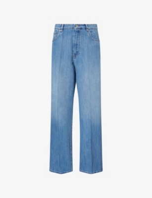 Miu Miu Womens Denim+camoscio Brand-patch Straight-leg Denim Jeans