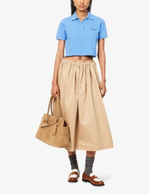 MIU MIU: Brand-Embroidery Cropped Cotton-Piqué Polo Shirt