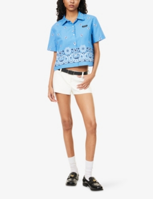MIU MIU: Boxy-Fit Graphic-Pattern Cotton-And-Linen Shirt