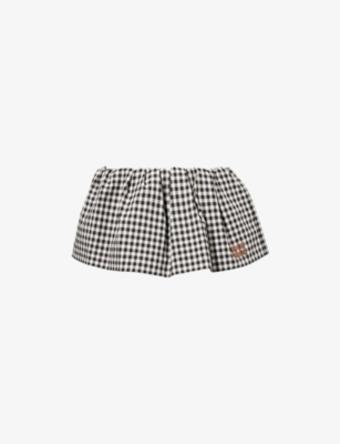 Miu Miu Womens Bianco+nero Check-print Low-waist Cotton Shorts