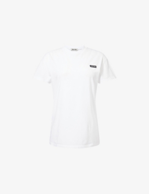Miu Miu Womens Bianco+bianco+bianco Brand-patch Round-neck Pack Of Three Cotton-jersey T-shirts Xs