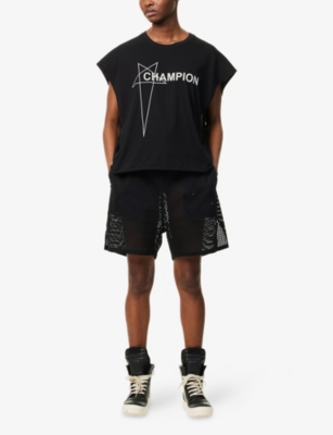 Rick Owens Perforated Cotton Bermuda Shorts In Black