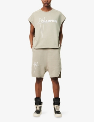Rick Owens Womens  X Champion Beveled Logo-embroidery Cotton-jersey Shorts Beige