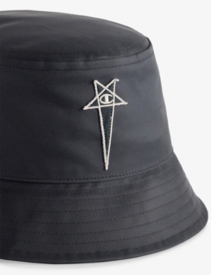 RICK OWENS: Embroidered-Logo Dropped-Brim Woven Bucket Hat