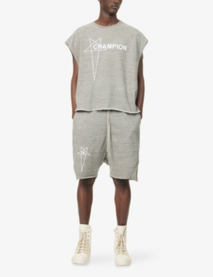 RICK OWENS: Rick Owens X Champion Beveled Logo-Embroidery Cotton-Jersey Shorts