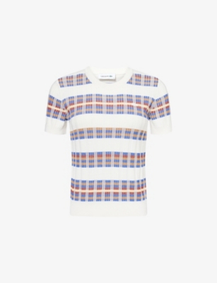 Lacoste Womens White Logo-appliqué Stripe Knitted Top Xs In White