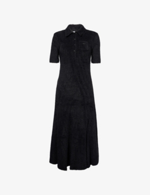 Lacoste Womens  Fluffy Polo-collar Knitted Maxi Dress In Black