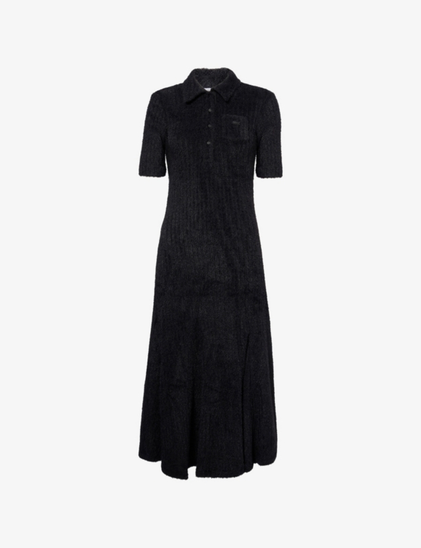 Fluffy Polo-Collar Knitted Maxi Dress