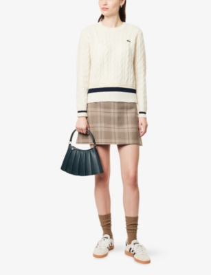 Lacoste Womens Beige Check Check-pattern Cotton Mini Skirt In Brown