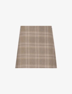 Lacoste Womens Beige Check Check-pattern Cotton Mini Skirt In Brown