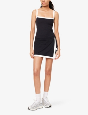 SPLITS59 WOMENS MONAH RIGOR SHOULDER-STRAPS STRETCH-WOVEN TOP BLACK WHITE 