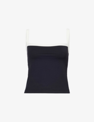 SPLITS59 WOMENS MONAH RIGOR SHOULDER-STRAPS STRETCH-WOVEN TOP BLACK WHITE 