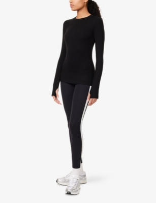 SPLITS59 WOMENS BLACK LOUISE RIBBED STRETCH-WOVEN TOP 