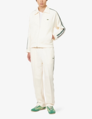 Lacoste Mens White Logo-patch Side-stripe Cotton-blend Track Jacket Xl In White