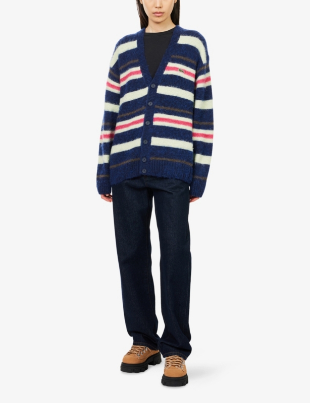 Stripe-Print Oversized-Fit Wool-Blend Cardigan