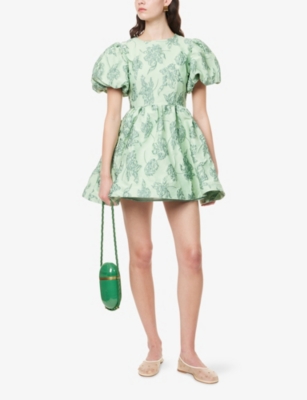 SISTER JANE: Clover Puff-Sleeve Jacquard Mini Dress