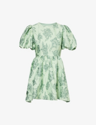 SISTER JANE: Clover Puff-Sleeve Jacquard Mini Dress