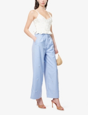 SISTER JANE: Cornflower Wide-Leg Woven Trousers